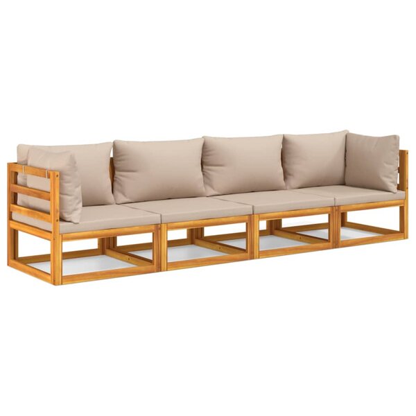 vidaXL Salon de jardin 4 Pièces avec coussins taupe bois massif