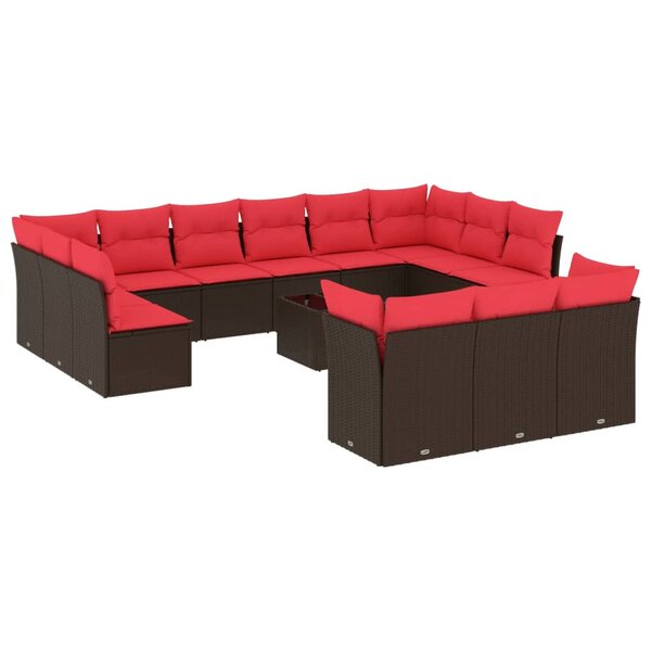 vidaXL Salon de jardin avec coussins 14 Pièces marron résine tressée