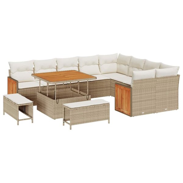 vidaXL Ensemble de canapé de jardin 12 Pièces Beige et crème polyrotin