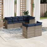 vidaXL Salon de jardin 7 Pièces avec coussins gris résine tressée