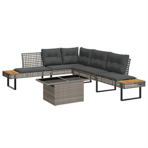 vidaXL Salon de jardin avec coussins 2Pièces gris résine tressée et verre