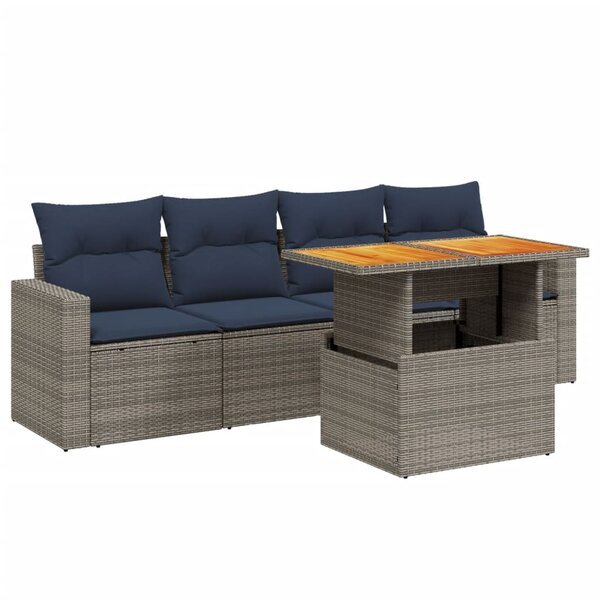vidaXL Salon de jardin 5 Pièces avec coussins gris résine tressée