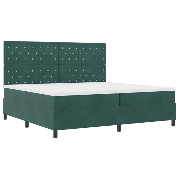 Lit Box Spring vidaXL avec Matelas et LED Vert Foncé 200x200 cm Velours