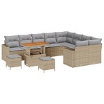 Set de sofa de jardin de 12 pièces avec coussins beige poly rattan acacia