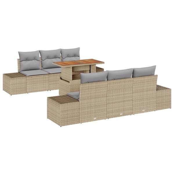 vidaXL Ensemble de canapé de jardin 7 pièces avec des coussins en poly rotin beige.