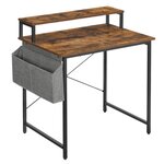 Bureau informatique table d’étude avec avec support écran sac de rangement en tissu barres en x pieds réglables 85 x 55 x 90 cm style industriel marron rustique et noir 12_0001317
