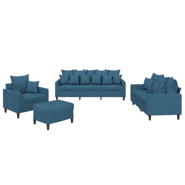 vidaXL Ensemble de canapés 4 Pièces avec coussins Bleu Velours