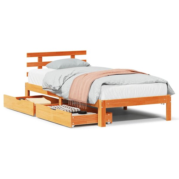 vidaXL Cadre de lit avec tiroirs sans matelas cire marron 75x190 cm