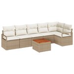 Canapé de jardin 7 pièces avec coussins en rotin beige acacia