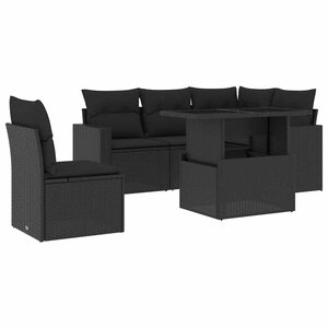 vidaXL Salon de jardin 6 Pièces avec coussins noir résine tressée