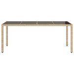 vidaXL Table de jardin avec dessus en verre beige résine tressée
