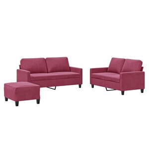 vidaXL Ensemble de canapés 3 Pièces avec coussins Rouge bordeaux Velours