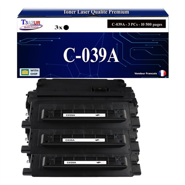 T3AZUR - 3x Toners compatibles avec Canon 039 (0287C001) pour Canon LBP351x  LBP352x Noir - 10 500p