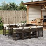 vidaXL Ensemble à manger de jardin et coussins 9 Pièces marron poly rotin