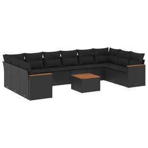 vidaXL Salon de jardin 11 Pièces avec coussins noir résine tressée