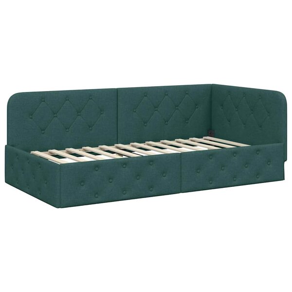 vidaXL Cadre de lit d'angle Vert foncé 100 x 200 cm tissu