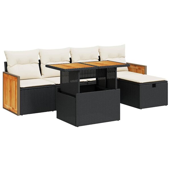 vidaXL Salon de jardin 6 Pièces avec coussins noir résine tressée