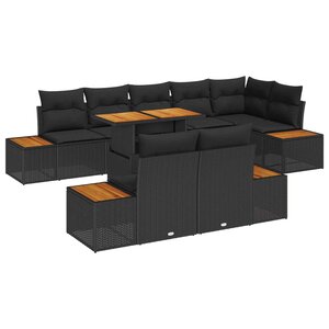 vidaXL Ensemble de salle à manger pour jardin 9 Pièces Noir et Marron