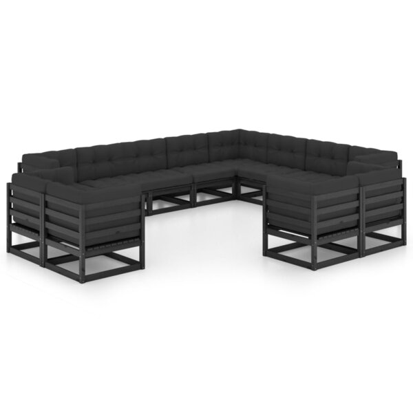 Salon de jardin meuble d'extérieur ensemble de mobilier 12 pièces avec coussins noir bois de pin massif 02_0015630
