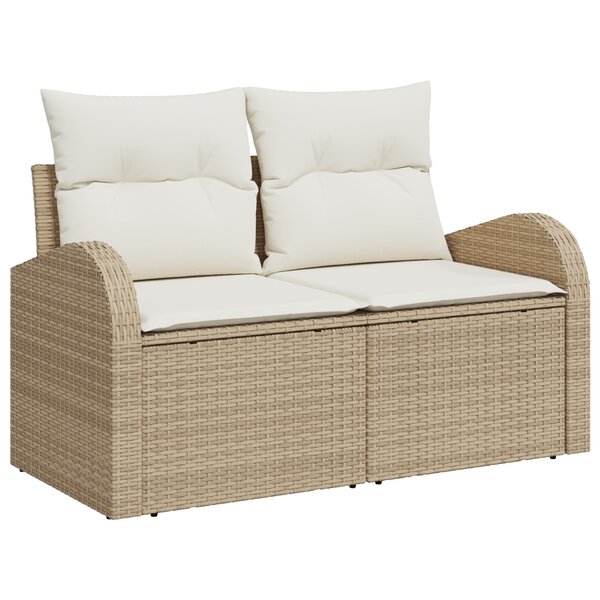 vidaXL Canapé de jardin 2 places avec coussins en poly rattan beige