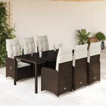 vidaXL Ensemble de bistro de jardin 7 Pièces coussins marron poly rotin