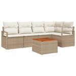 vidaXL Ensemble de salon de jardin 6 pièces avec coussins beige en polyrotin et acacia