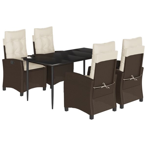 vidaXL Ensemble à manger de jardin 5 Pièces et coussins marron poly rotin