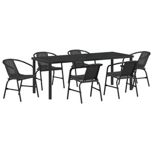 vidaXL Ensemble de jardin de 7 pièces Noir Poly Rattan