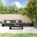 vidaXL Salon de jardin 4 Pièces avec coussins noir bois massif