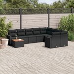 vidaXL Salon de jardin 10 Pièces avec coussins noir résine tressée