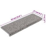 vidaXL Tapis d'escalier 10 pièces 65 x 21 x 4 cm Gris Bord rectangulaire