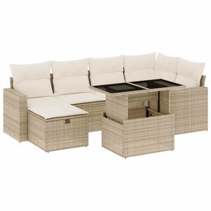 vidaXL Salon de jardin avec coussins 7 Pièces beige résine tressée