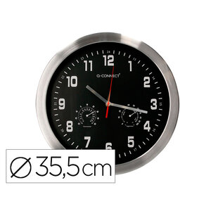 Q-connect horloge murale - Métallique - Diamètre 35 cm - Noir