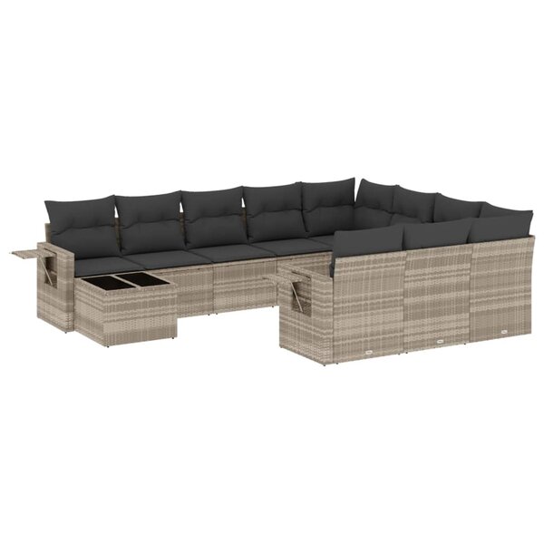 vidaXL Salon de jardin 11 Pièces avec coussins gris clair résine tressée