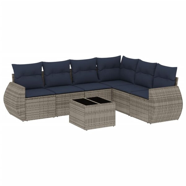 vidaXL Salon de jardin 7 Pièces avec coussins gris résine tressée