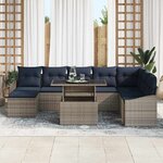vidaXL Ensemble de canapé de jardin avec coussin 9 Pièces Gris et marine