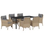 vidaXL Ensemble de salle à manger de jardin 7 pièces avec coussins beige en poly rattan
