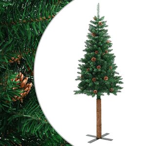 vidaXL Sapin de Noël mince avec bois véritable et cônes vert 210cm PVC