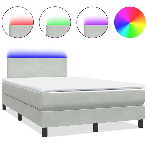 vidaXL Sommier à lattes de lit et matelas et LED gris clair 120x210cm velours
