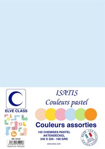 Paquet de 102 Chemises 160 g 240 x 320 mm ISATIS Coloris Pastel Assorties ELVE