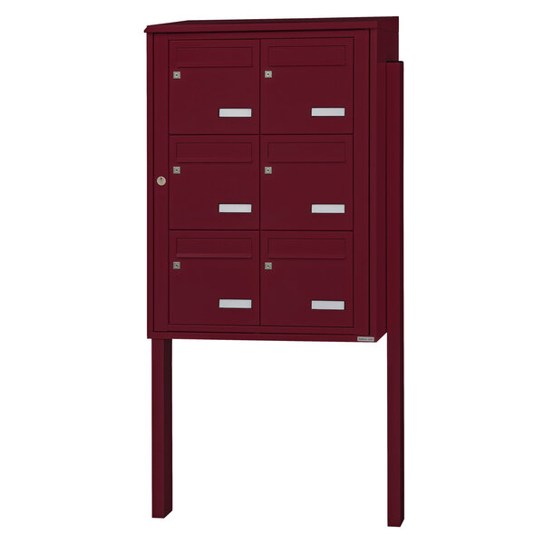 Bloc collectif leabox.com  2x3  grade 3  simple face  Extérieur  fixation sur pieds à sceller  Rouge pourpre RAL 3004 finition brillante