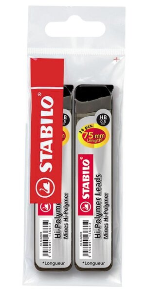 Ecopack de 2 étuis distributeurs de 24 mines Hi-Polymer 0 5 mm HB STABILO