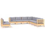 vidaXL Salon de jardin 9 Pièces avec coussins gris bois de pin massif