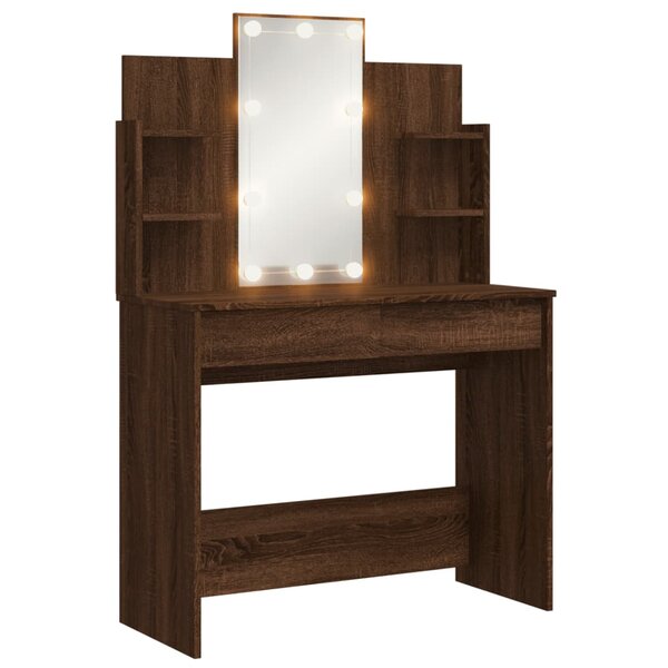 vidaXL Coiffeuse avec lumières LED chêne marron 96x40x142 cm