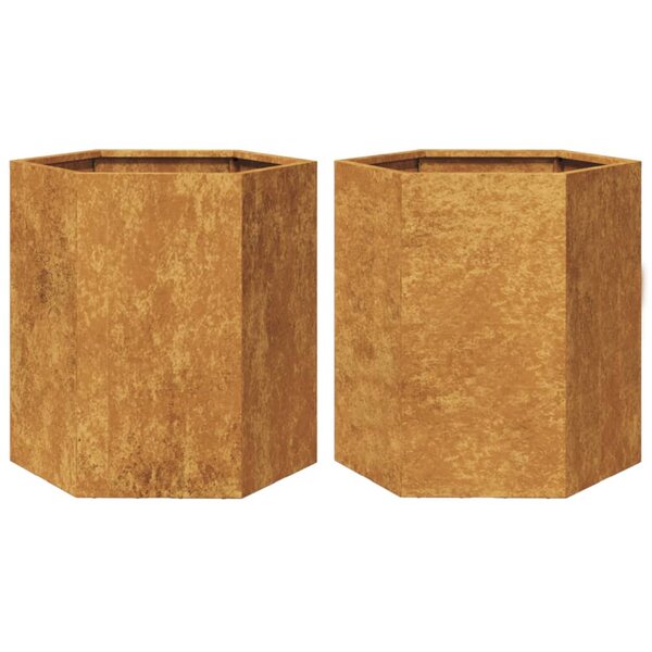 vidaXL Jardinières 2 Pièces hexagone 46x40x45 cm acier patinable