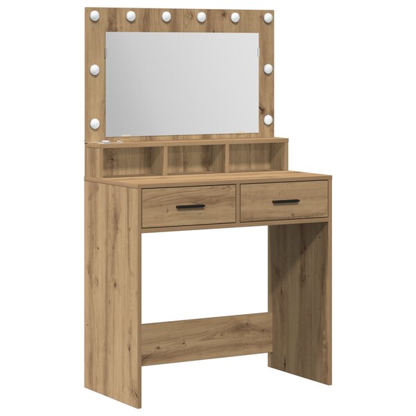 Table de maquillage vidaXL avec lumières LED en chêne brut 79x41x135 cm