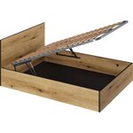 Lit Coffre 140 x 190 en bois + Tête de lit - chêne Rustique - Sommier à lattes inclus - 140 x 193 x 80 cm