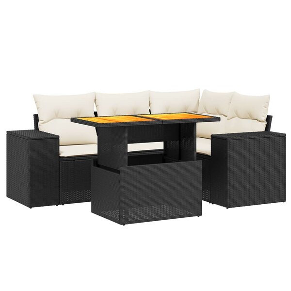 vidaXL Salon de jardin 5 Pièces avec coussins noir résine tressée