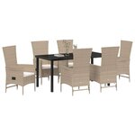 vidaXL Ensemble de salle à manger pour jardin 7 Pièces Beige polyrotin