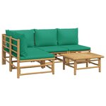 vidaXL Salon de jardin 5 Pièces avec coussins vert bambou